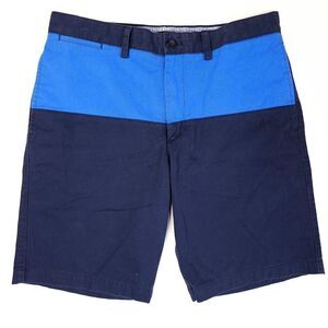 Banana Republic Striped Chino Shorts Mens 33 Blue Flat Front Casual 11" Rise